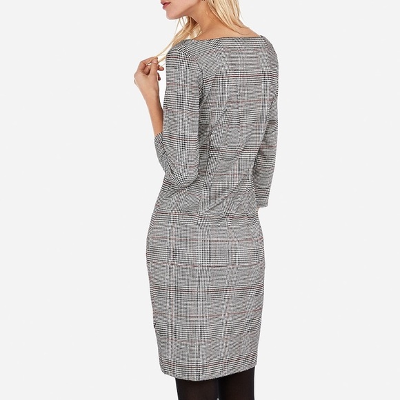EXPRESS Plaid Square Neck Sheath Dress - Picture 2 of 4